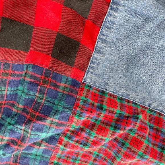 Vintage 90s Susan Bristol Patchwork Skirt Size 10 Plaid Denim Flannel Chambray - Picture 3 of 10